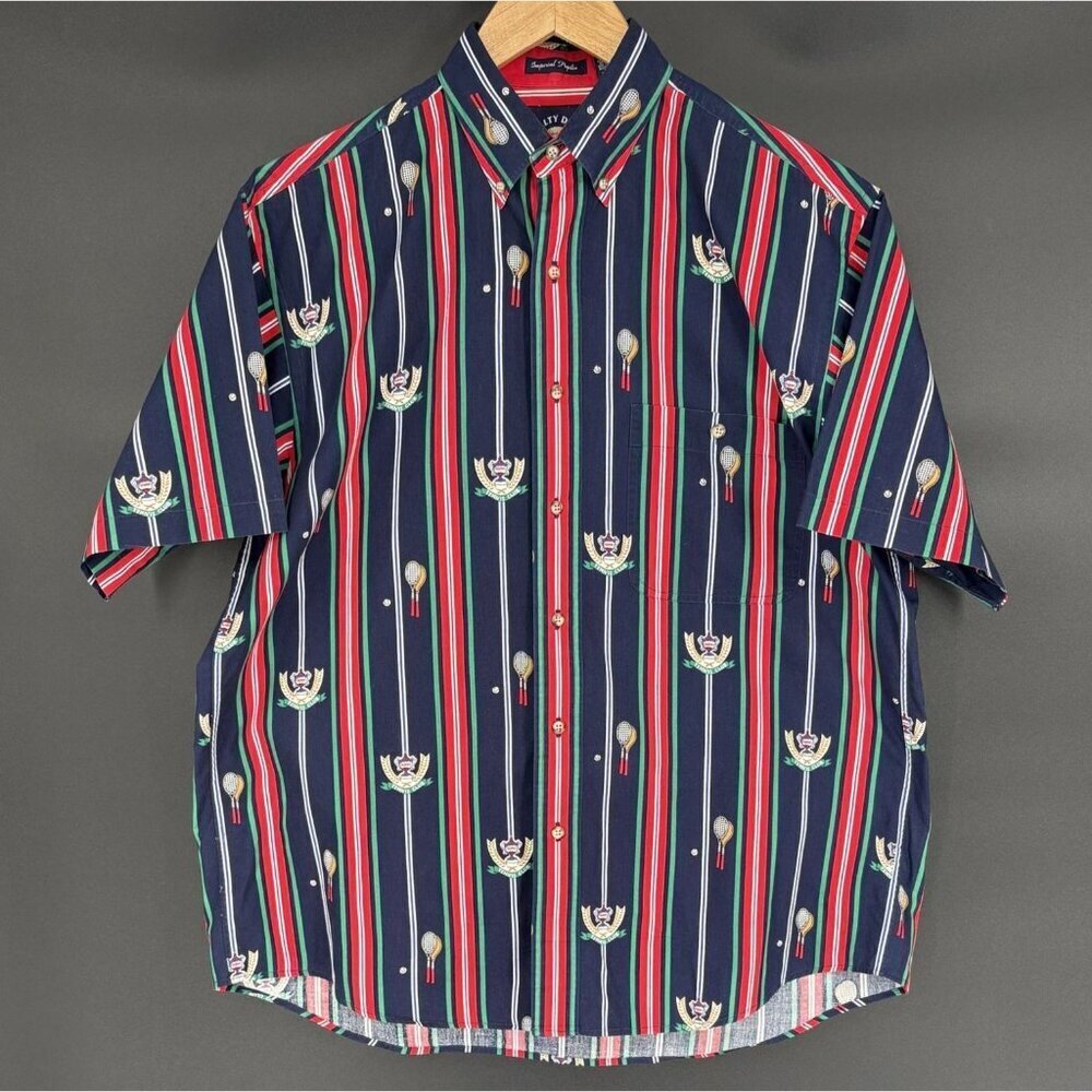 Gant Salty Dog Men's Imperial Poplin Striped Tennis Club Shirt M Navy Novelty
